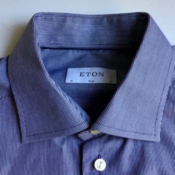 ETON Slim blue classic dress cotton twill shirt Sz 16 made in Europe - Picture 3 of 7